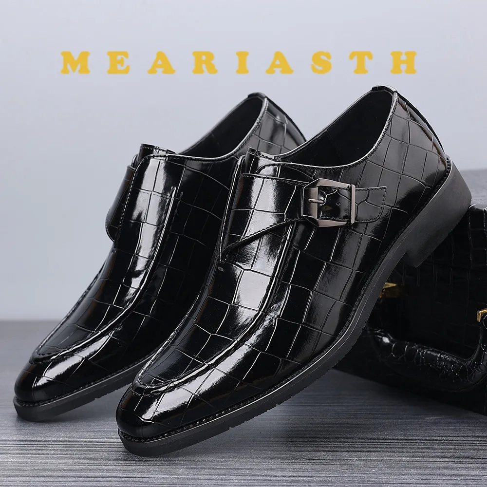 

Luxury Men Dress Shoes Crocodile Grain Leather Shoes Men Buckle Casual Wedding Party Shoes High Quality Business Men Brogue Shoe