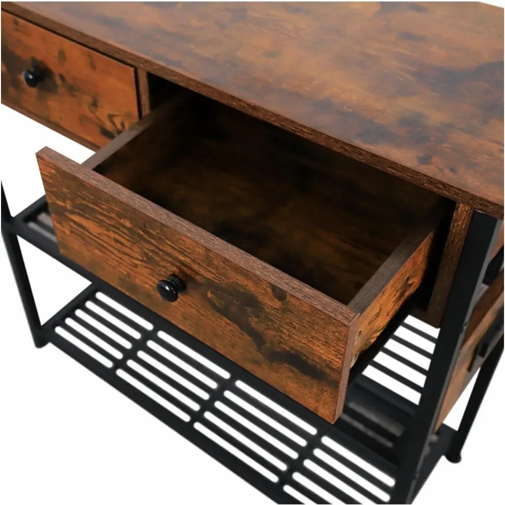 USB Ports,Entryway Table with Drawer,Storage Shelf,Sturdy Metal Frame,Wood Narrow Console Sofa Table