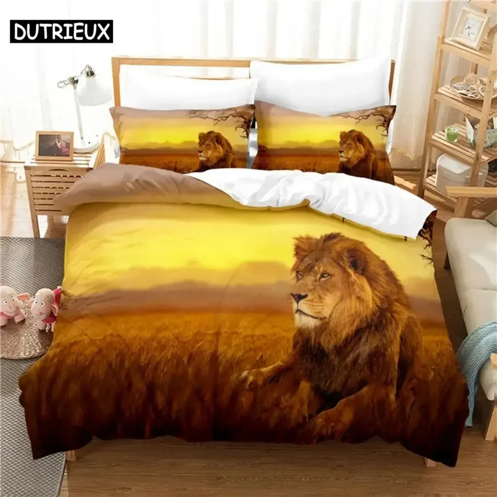 Lion Comfortable Duvet Quilt Cover Pillowcase Bedding Set Children Bedroom Decoration Home Textile