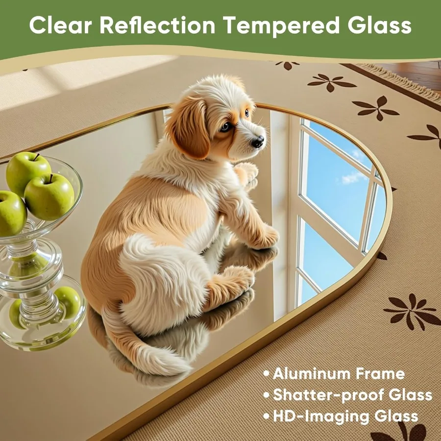 Cermin Panjang 72x32 Cermin Tubuh Utuh Berbentuk Lengkung dengan Bingkai Emas Elegan Cermin Lantai Ukuran Besar untuk Kamar Tidur Ruang Ganti Ruang Pakaian