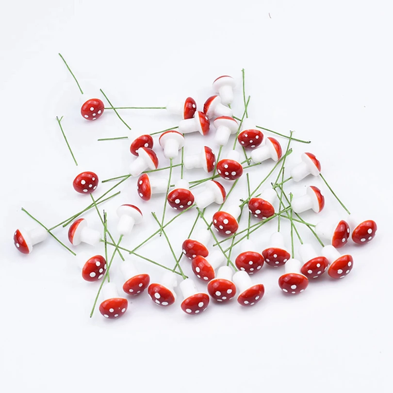 100Pcs Red Artificial Bubble Mushroom Home Decoration Christmas Garland Flowerpot Gift Box Handmade Accessories Festival Wedding