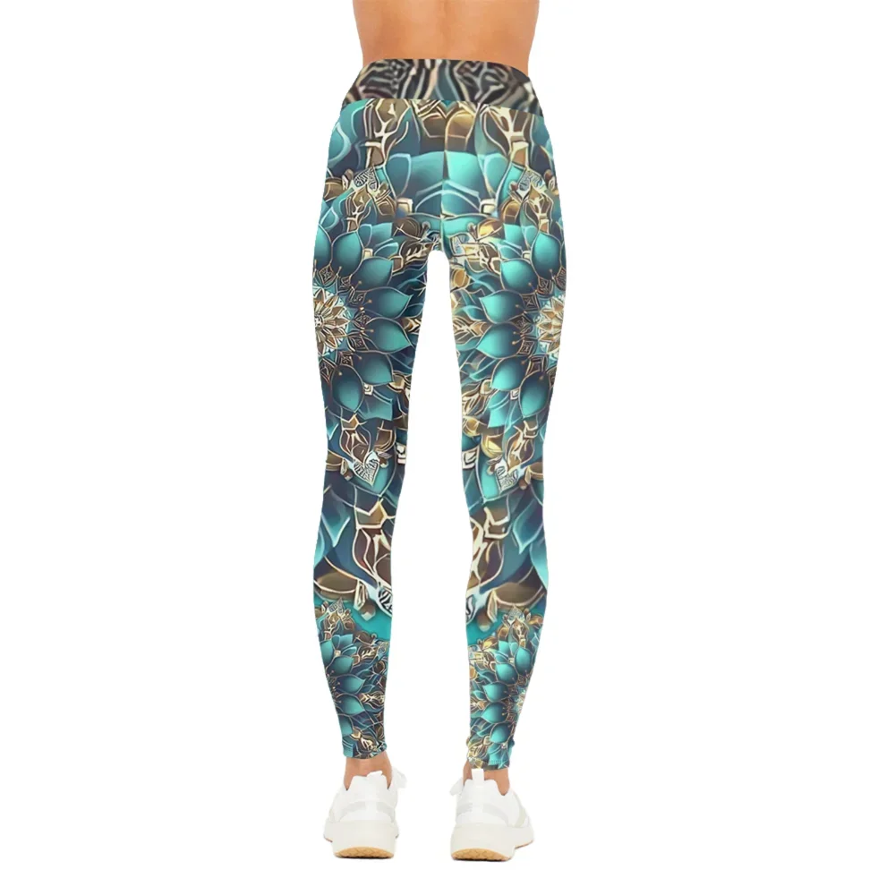 Legginsy do jogi z wysokim stanem, abstrakcyjny nadruk, efekt \"nagiej skóry\", całoroczne, wyszczuplające, do ćwiczeń, modne spodnie fitness damskie.