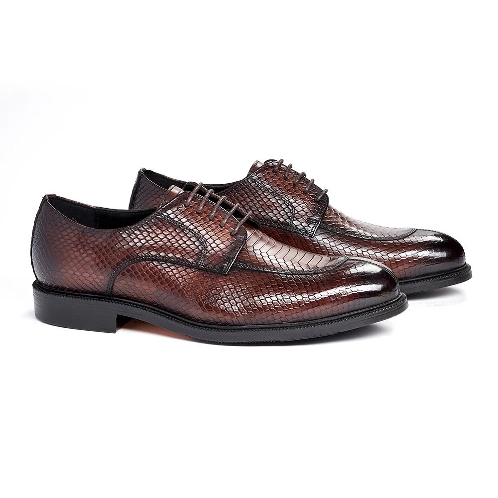 Genuine Leather Men's Snake Skin Embossed Derby Shoes Classic Design All Day Comfort Black Brown Business Formal - view 3