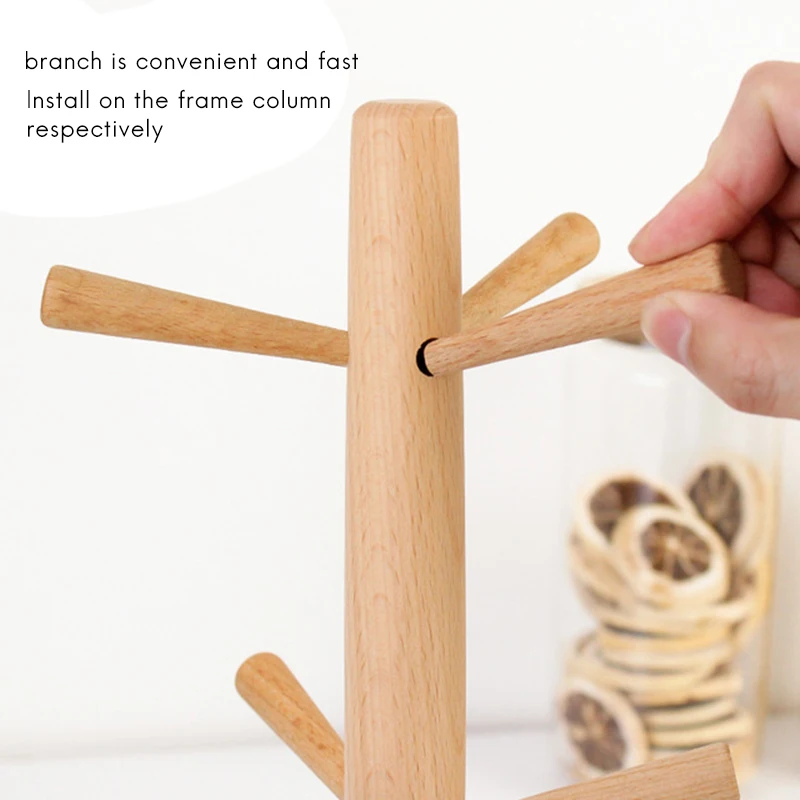 2 Pcs Wood Mug Rack Tree,Coffee Cup Holder With 6 Hooks,Coffee Mug Stand For Kitchen Counter,Tea Cups Holder,Cup Dryer