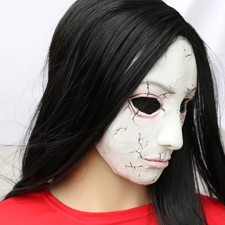 Horror Ghost Mask with Wig Haunted House Escape Room Skeleton Zombie Ghouls Nauseating Scary Ghost Face Hoods Party Pranks Props image 2