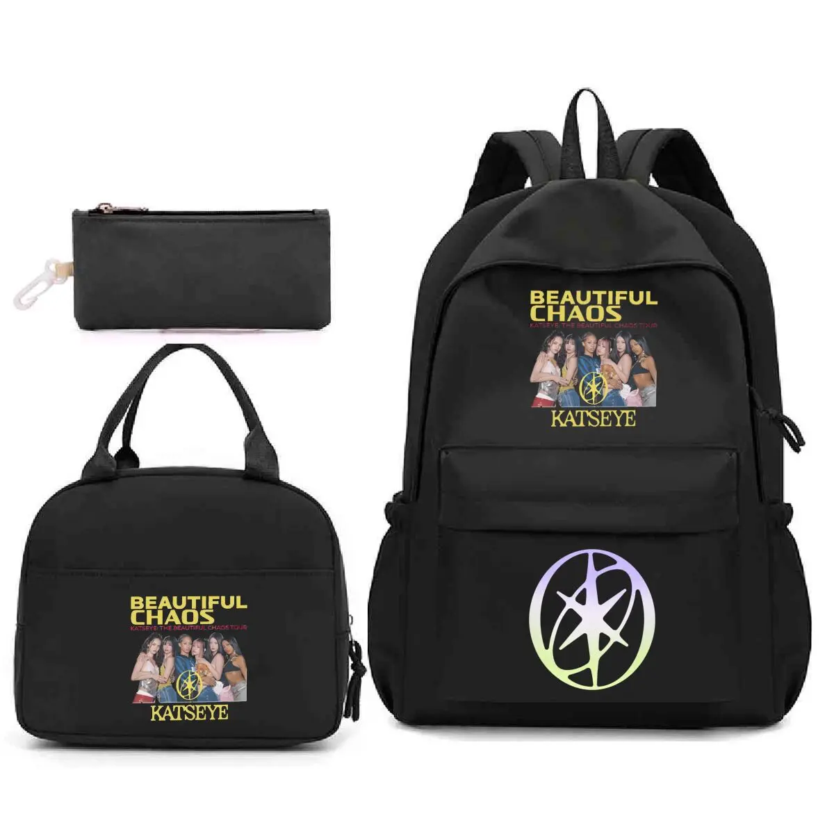 Trendy Katseye Design 3 in One Backpack Kit Casual Mochilas Rucksack Large Storage School Bag for Teen Boys Girls Campus Life