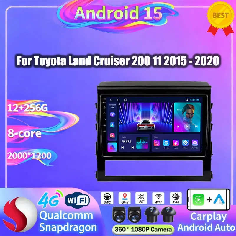 Wireless Carplay Auto For Toyota Land Cruiser 200 11 2015 - 2020 Android 15 Multimedia Video Player Head Unit 360 Camera RDS BT