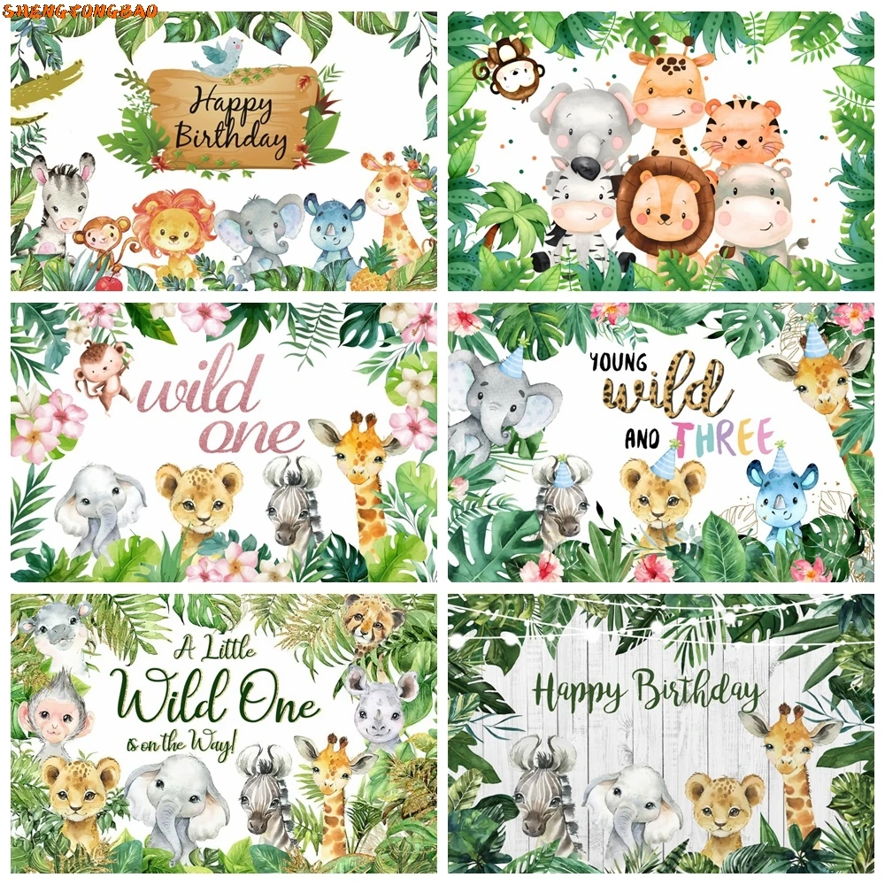 

Safari Wild One Birthday Photography Backdrop Jungle Forest Animals 1st Birthday Party Decoration Baby Shower Photo Background