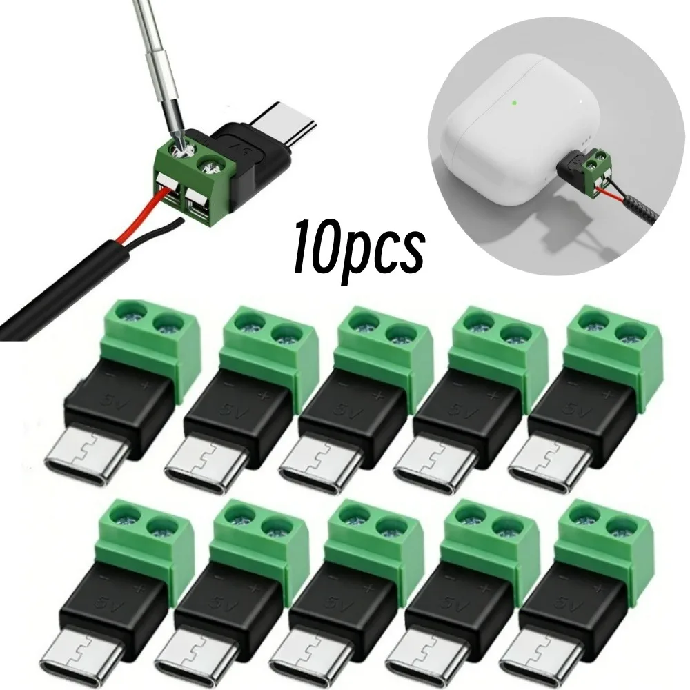 10pcs Type C 2Pin 5V Non Soldering Green Terminal Charging Adapter USB Connector for Laptop Mobile Phone Charging Mobile Devices