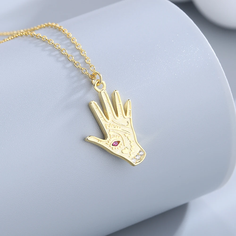 New Fashion Hand Shaped S925 Silver Necklace Inlaid Zircon Chain Gold Pendant for Women Daily Fine Jewelry Anniversary Gift