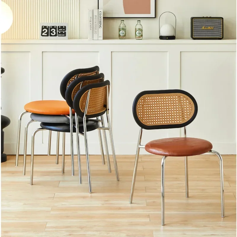 2PCS Minimalist Restaurant Chair PP Rattan Woven Dining Chair Meeting Discuss Computer Chair Superposition Living Room Furniture