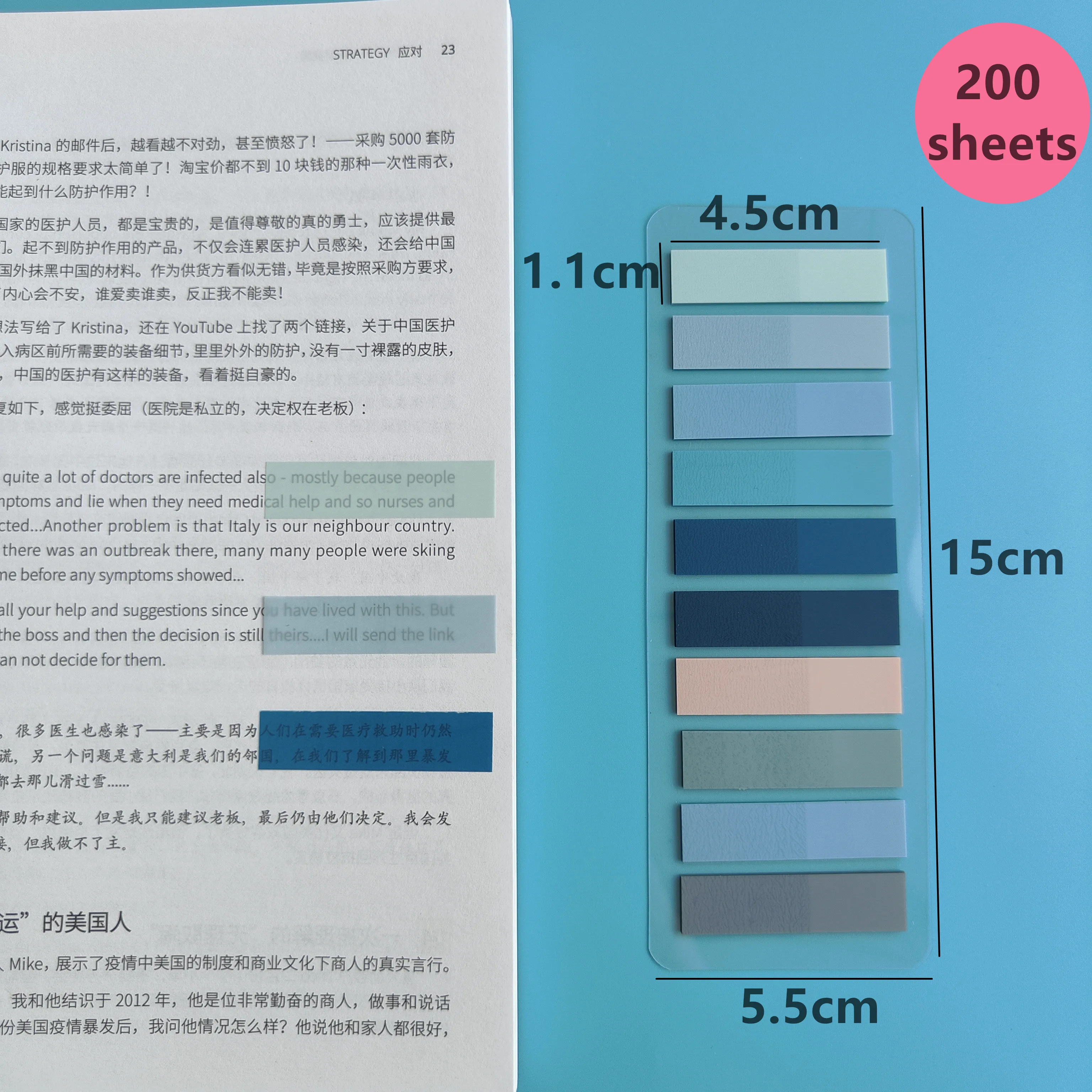 200 Sheets Sticky Notes Transparent Self-Adhesive Annotation Reading Book Notepad Bookmarks Tab Kawaii Cute Stationery