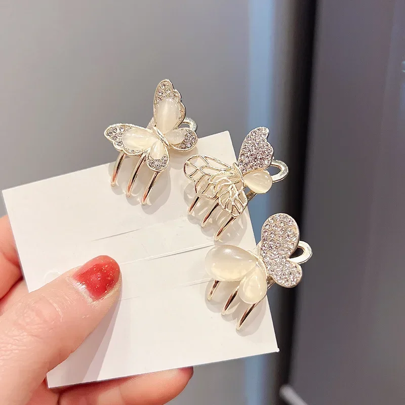 Beautiful Hair Clips for Woman Fine Rhinestone Studded Metal Butterfly Small Spring Clip Woman Hair Accessories