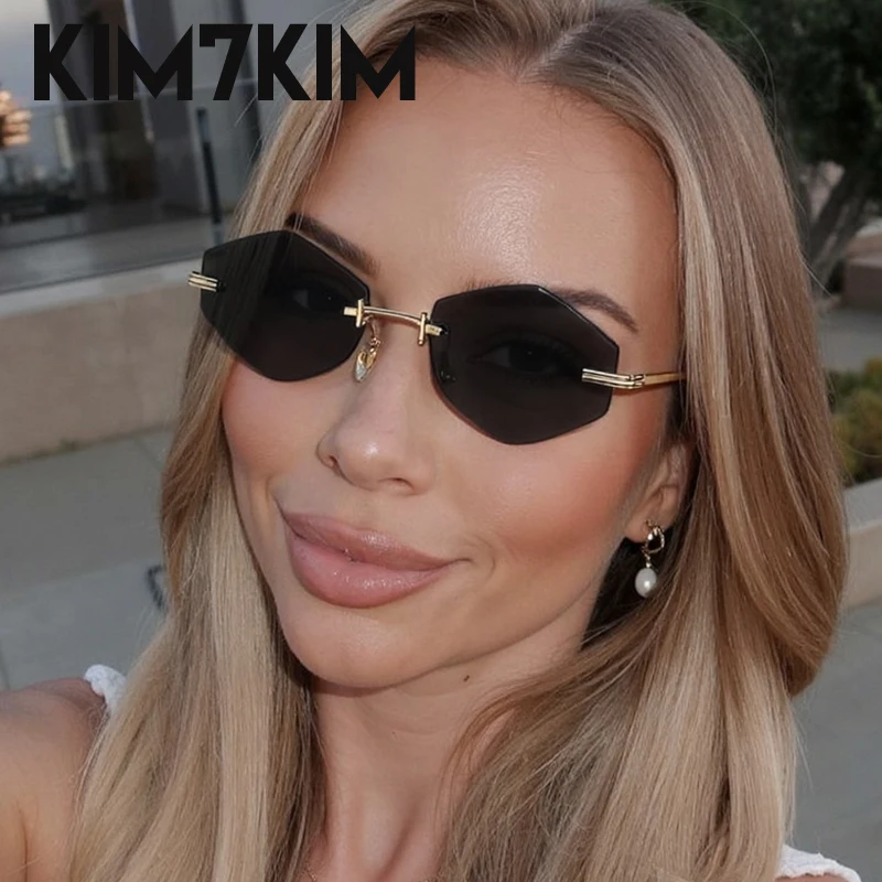 

Fashion Sexy Small Hexagon Rimless Sunglasses Women 2025 Luxury Brand Punk Rhombus Sunglass For Lady Retro UV400 Outdoor Shades