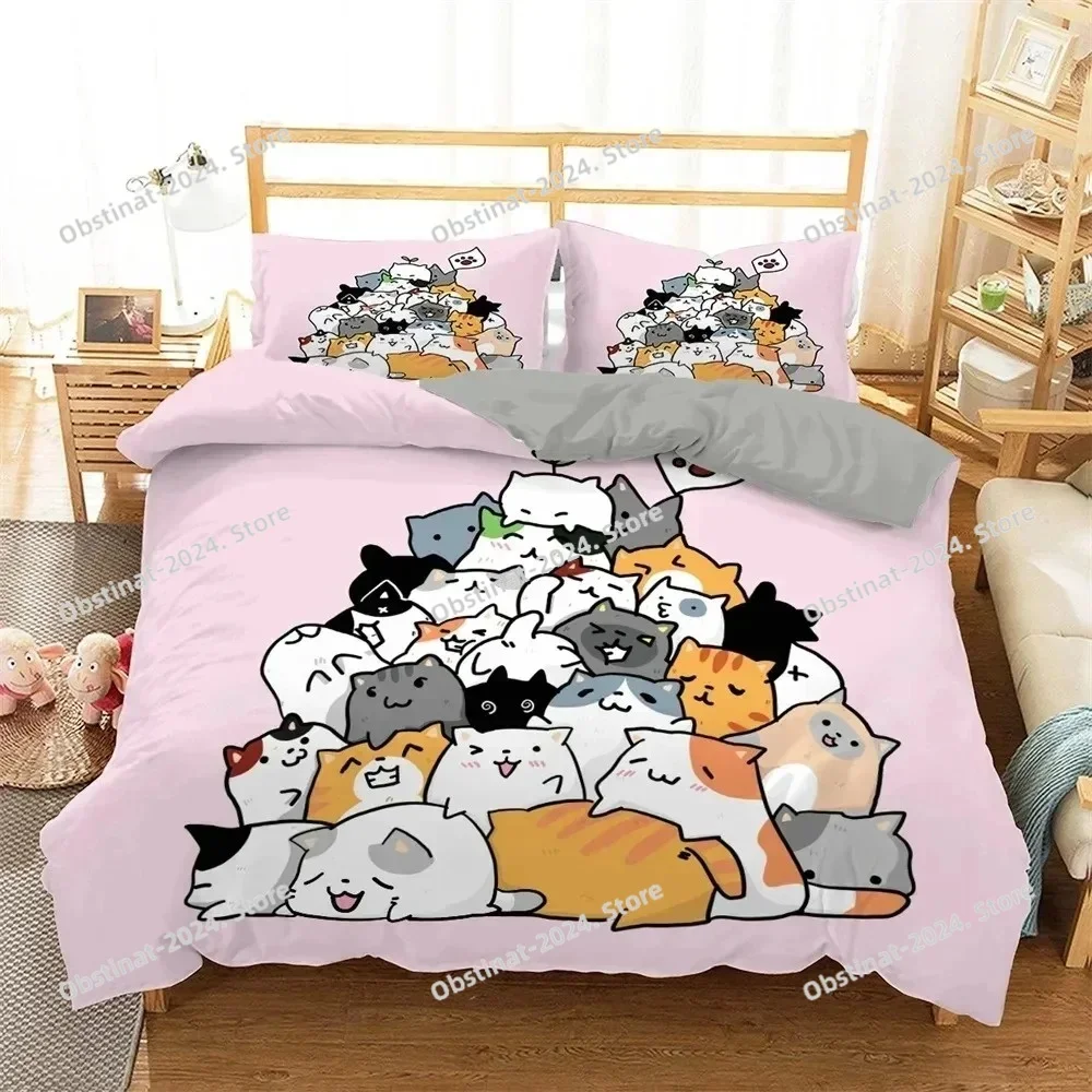 Cartoon Cat Bedding Set Kids Kawaii Kitty Duvet Cover Colorful Pet Animal Comforter Cover King Twin Queen Polyester Quilt Cover