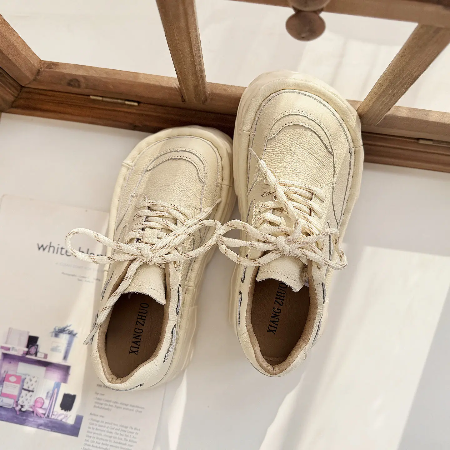 Careaymade-Genuine Leather wider toe Handmade big toe shoes,retro leather sponge cake shoes thick soled ugly cute women's shoes