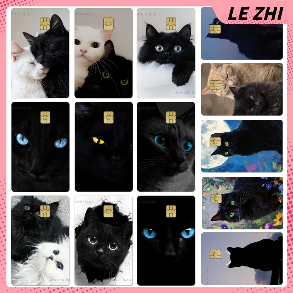 

Kawaii Animal Black Cat Pvc Bank Card Bus Metro Skin Sticker Cute Debit Card Waterproof Small Chip Protective Film Sticker Gift
