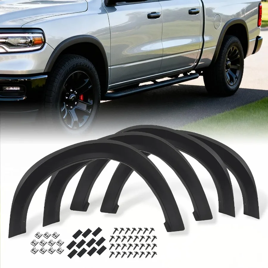 Fender Flares, Compatible with Dodge 2009-2018 Ram 1500, Doesn't Fit R/T Models,Textured Black PP Injection Front Rear Wheel Co