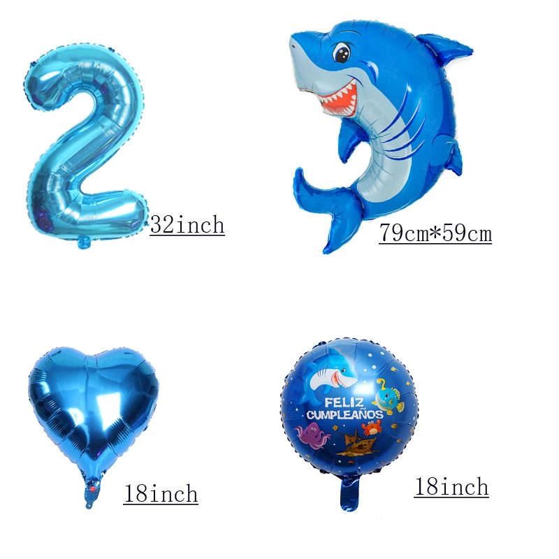 6pcs Digit Shark Aluminum Film Balloon Suit Children Birthdays Party Decoration Supplies Baby Bathing Children Toys Anniversary