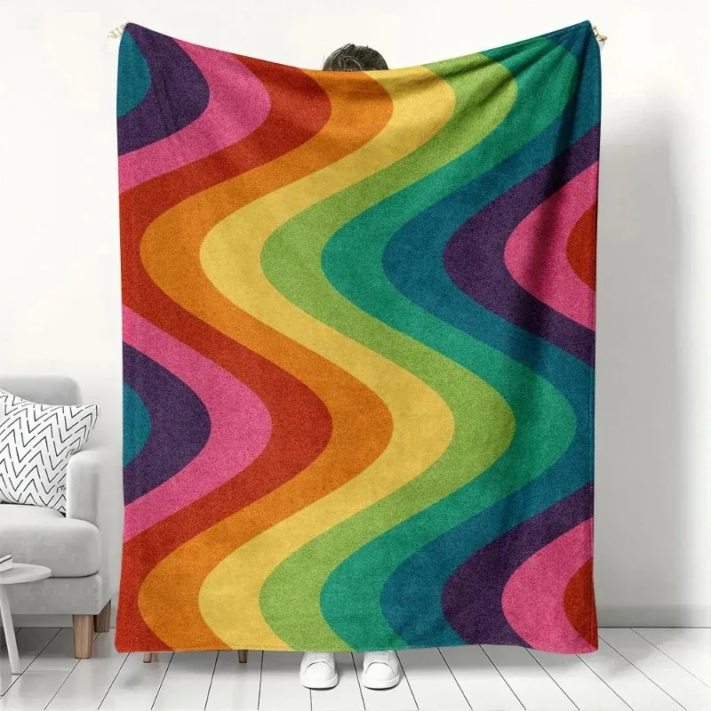 

Яркое одеяло с радужным волнистым узором, красочное фланелевое одеяло с вихревым принтом, уютное теплое мягкое одеяло для дивана-кровати для домашнего декора