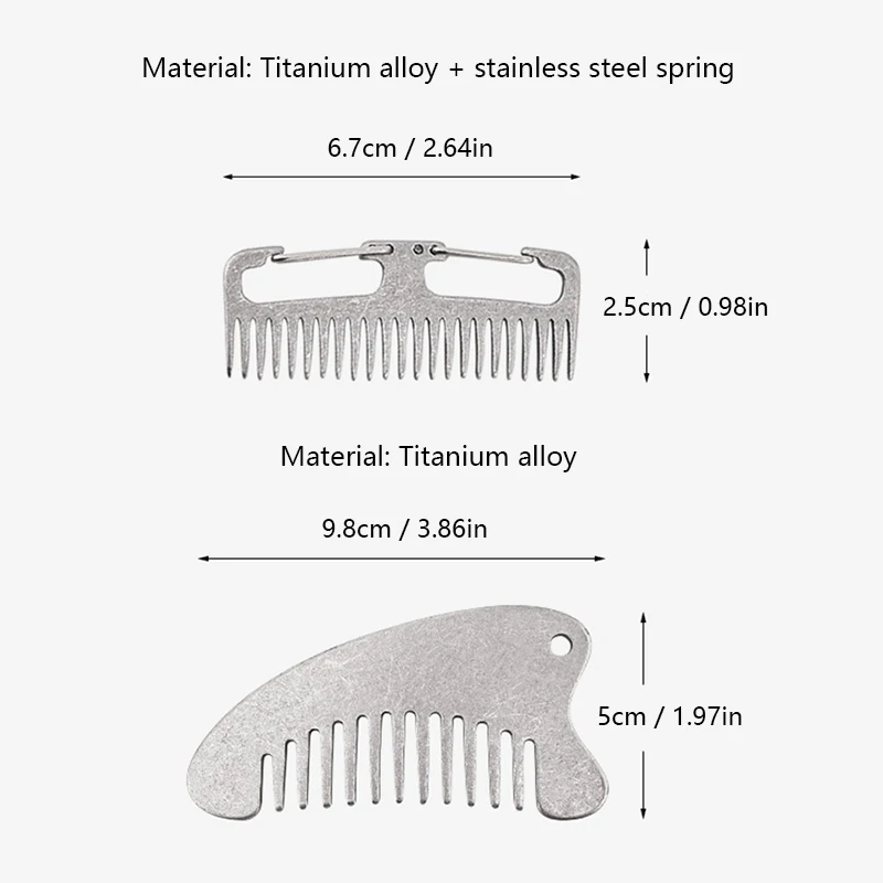 Mini Portable Titanium Alloy Edc Comb Retro Stone Wash Men's Anti-Static Styling Comb Outdoor Portable Beard Comb