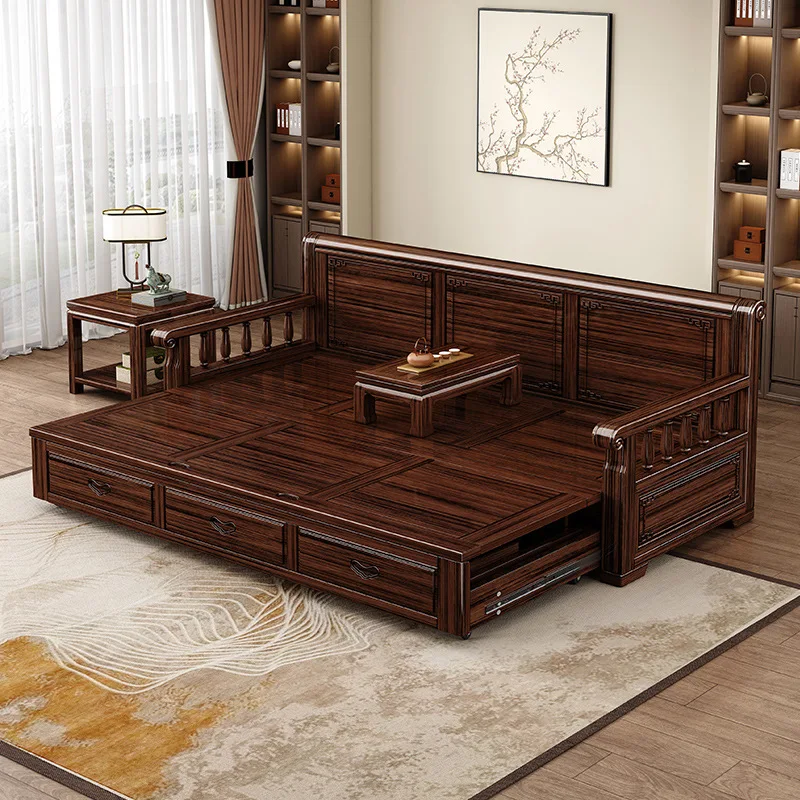 Purple gold sandalwood solid wood push-pull retractable sofa Zen Arhat couch retro atmospheric Arhat bed
