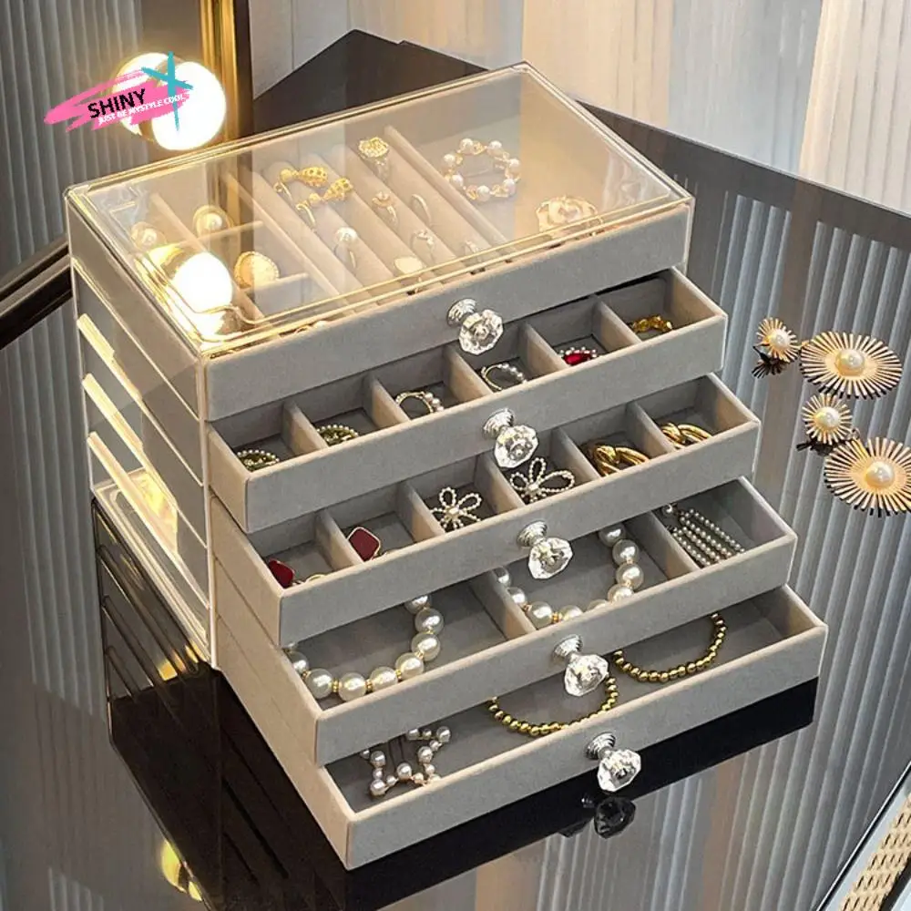 

Large Capacity Velvet Jewelry Box Transparent Rings Bracelets Drawer Storage Holder Multi-layer Earrings Necklaces