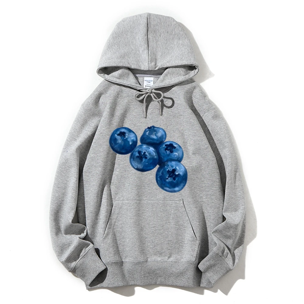 Graphic Hoodie Blueberry Cluster Print Juicy Fresh Vibrant Y2k Style Hoodie Soft Fabric for Fruity-Themed Casual Clothes