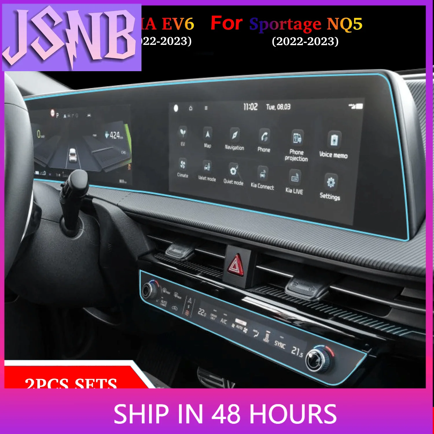 For 2022 2023 KIA EV6 Glass HD Touch Screen Protector Media Display Film Cover 2pcs Set Fit SPORTAGE NQ5 Air Console Film