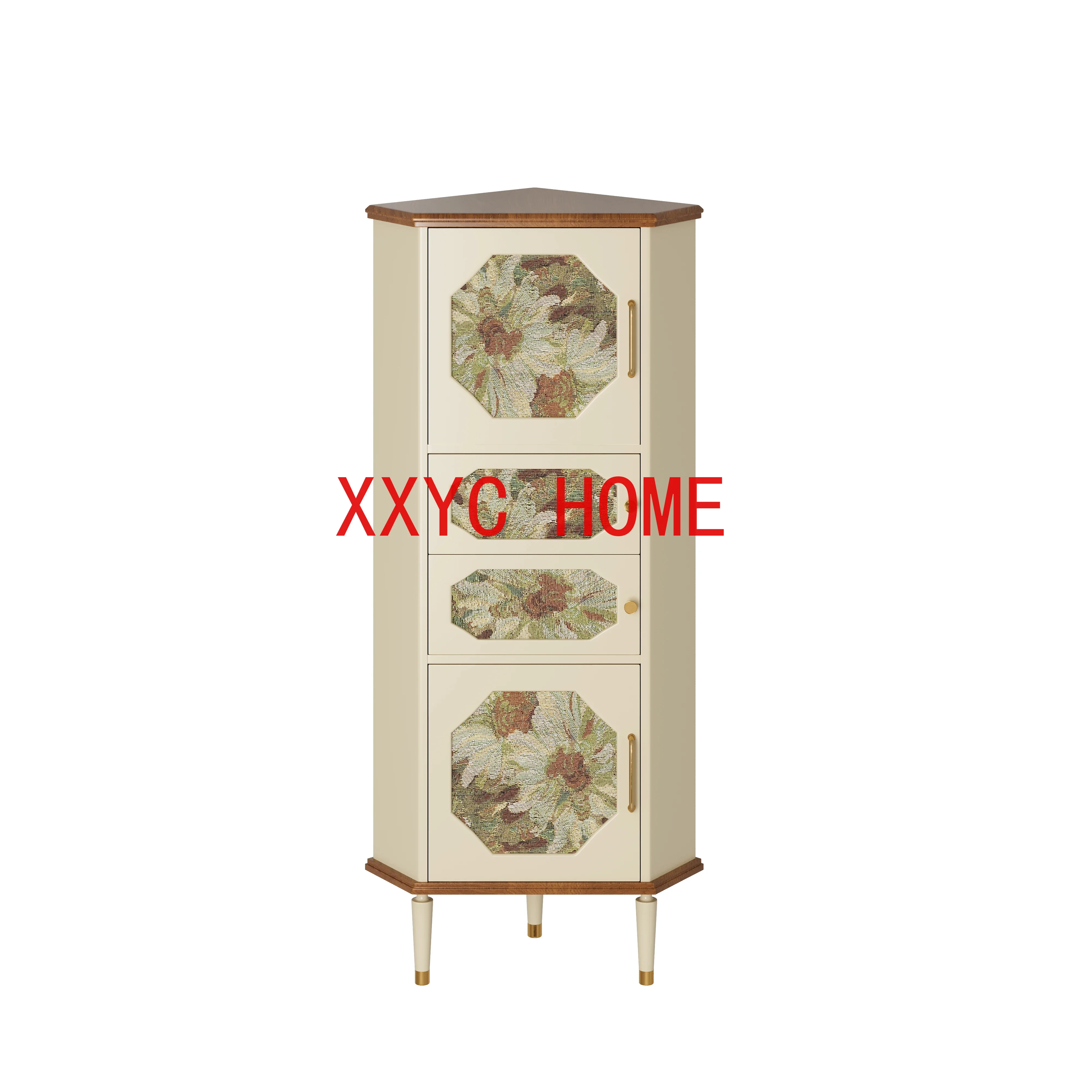 

French Retro Solid Wood Living Room Bedroom Corner Shelf Floor Standing Storage Cabinet