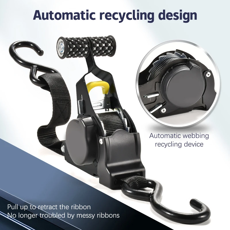 New Retractable Auto Ratchet Strap Automatic Shrink Bundle Tape For Motorcycles Luggage Belts Convenient Durable Securing Straps