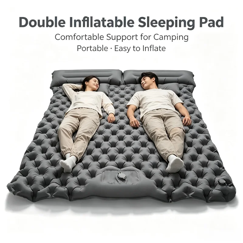 Ultralight Double Wide Inflatable Sleeping Pad, Foldable Waterproof Air Mattress for Camping Travel Indoor