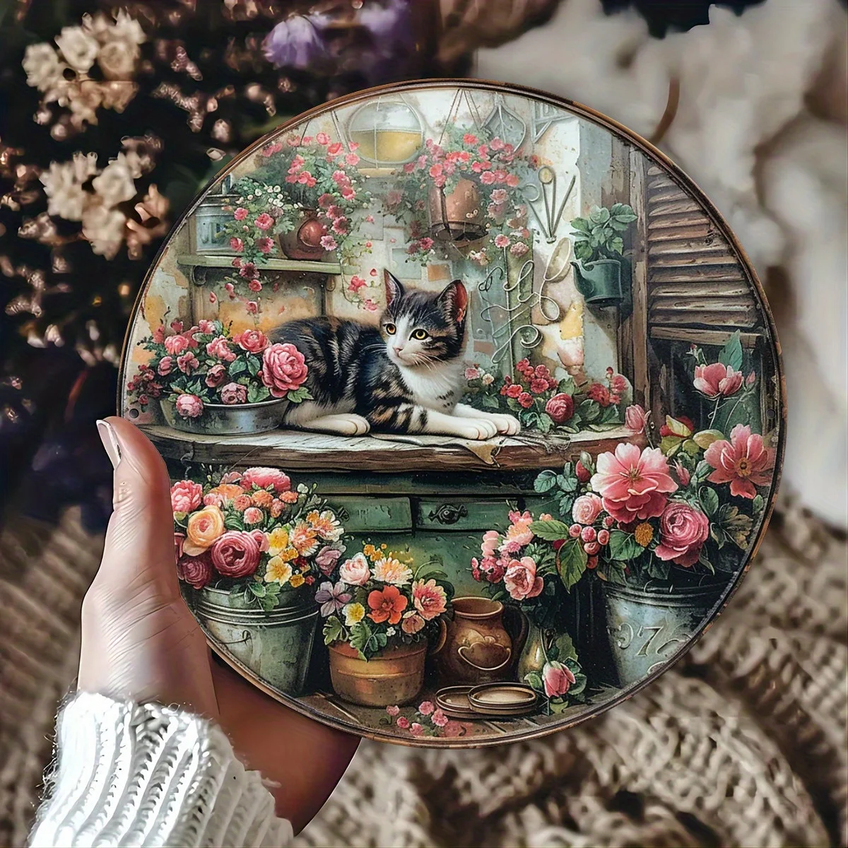 Charming Retro Cat and Florist Sign - Waterproof Wall Decoration for Home, Cafe, Garage | Indoor/Outdoor Use