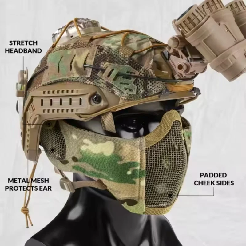 

Tactical Airsoft Paintball Foldable Mask Adjustable Military Mesh Half Facemask Shooting Hunting CS Protective Elastic Mask