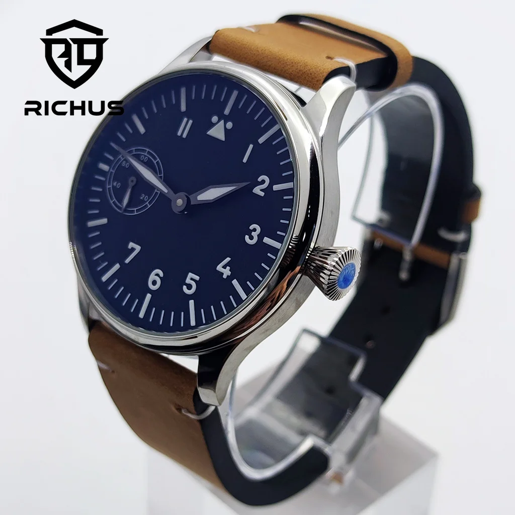 44mm Men‘s Watch Leather Watch Strap 30 meter Waterproof Green Luminous ST3600 6497 Movement Sport Wristwatches
