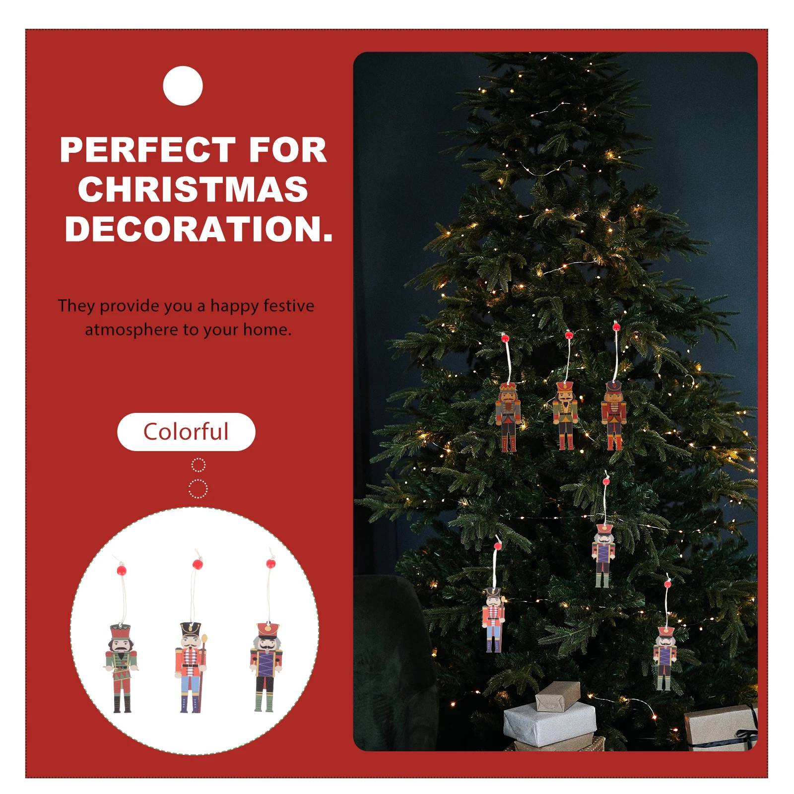 

3 Boxes Walnut Soldier Christmas Tree Pendants Painting Hanging Wooden Chips Xmas Pendants Festival Decoration Christmas Hanging