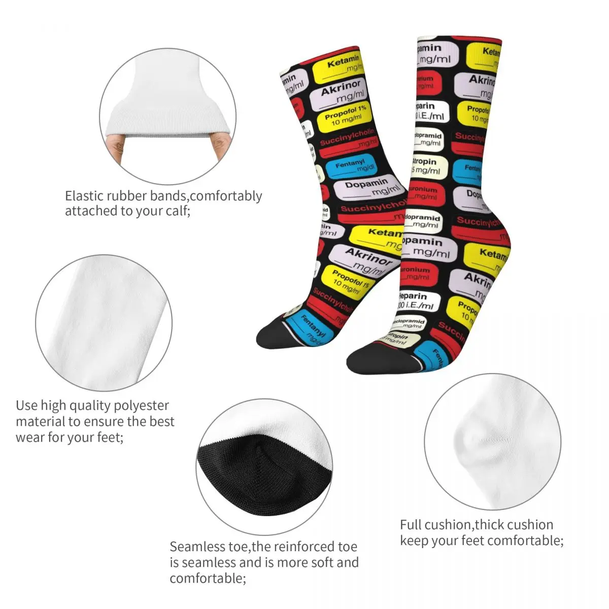 Anesthesia Medication Socks Accessories For Men Women Doctor Anesthetist Joke Socks Cute Birthday Present