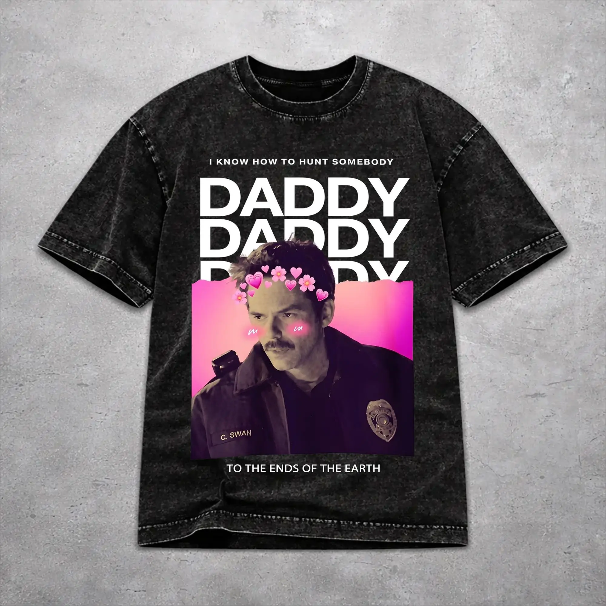 Daddy Charlie Swan  Washed T Shirt Vintage Streetwear Men Women  Hiphop Tee T-Shirts 100% Cotton