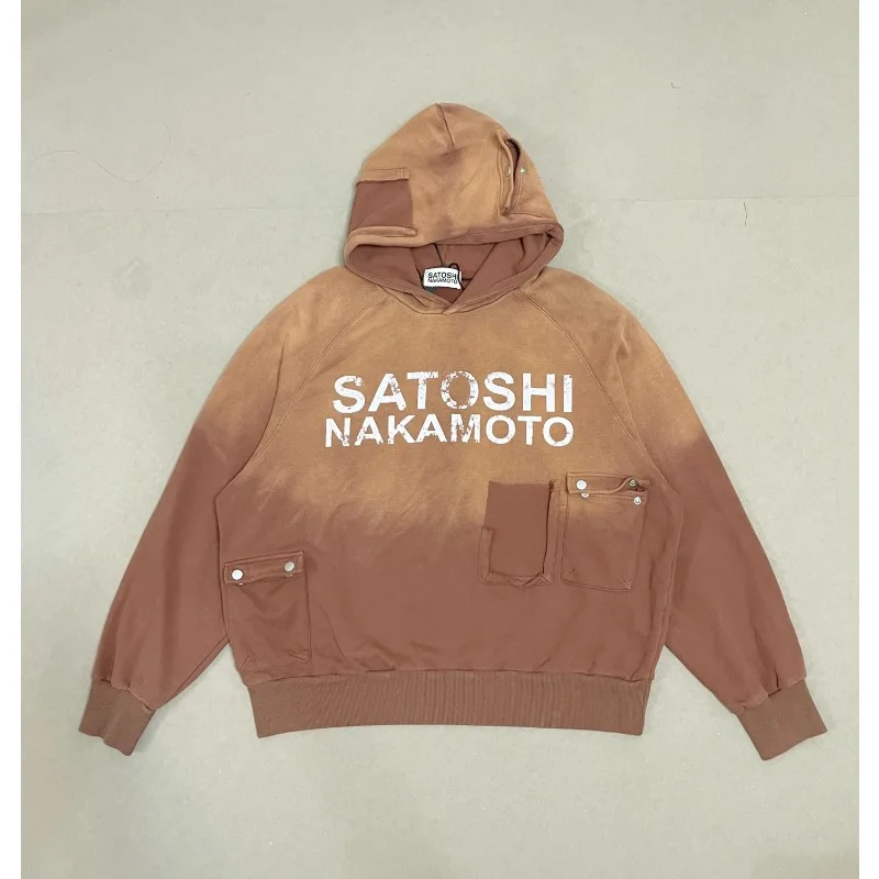 Top Quality Satoshi Nakamoto Men Women Gradient Washed Multi Pocket Vintage Streetwear Hoodie Men's Clothing
