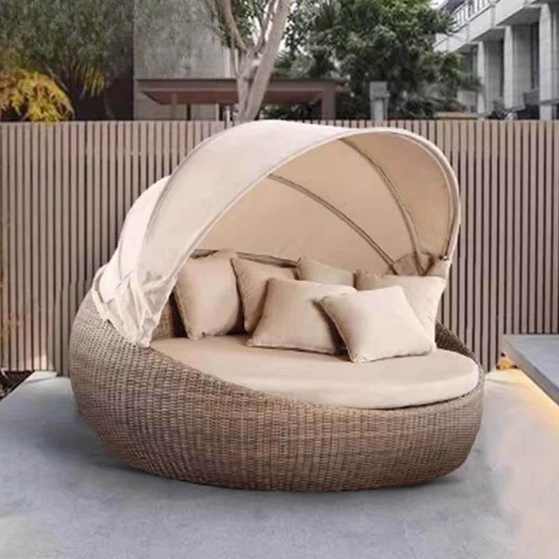 

Outdoor round bed, woven double bed, covered B&B, garden, rattan sofa bed