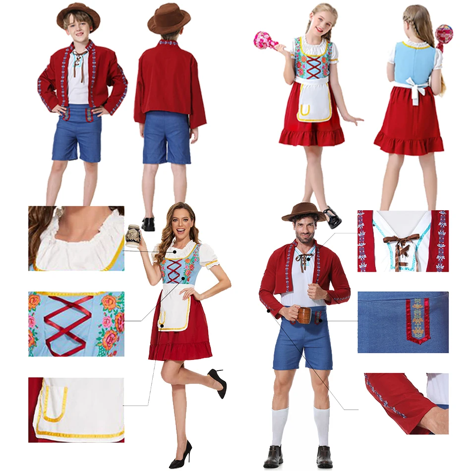 

Kids Boys Girls Traditional Beer Festival Costumes Oktoberfest Cosplay Clothes For Men Women Printed Carnival Party Family Suits