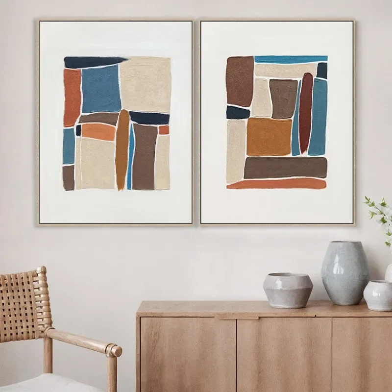 Modern simple abstract decorative paintings, geometric color block homestay murals