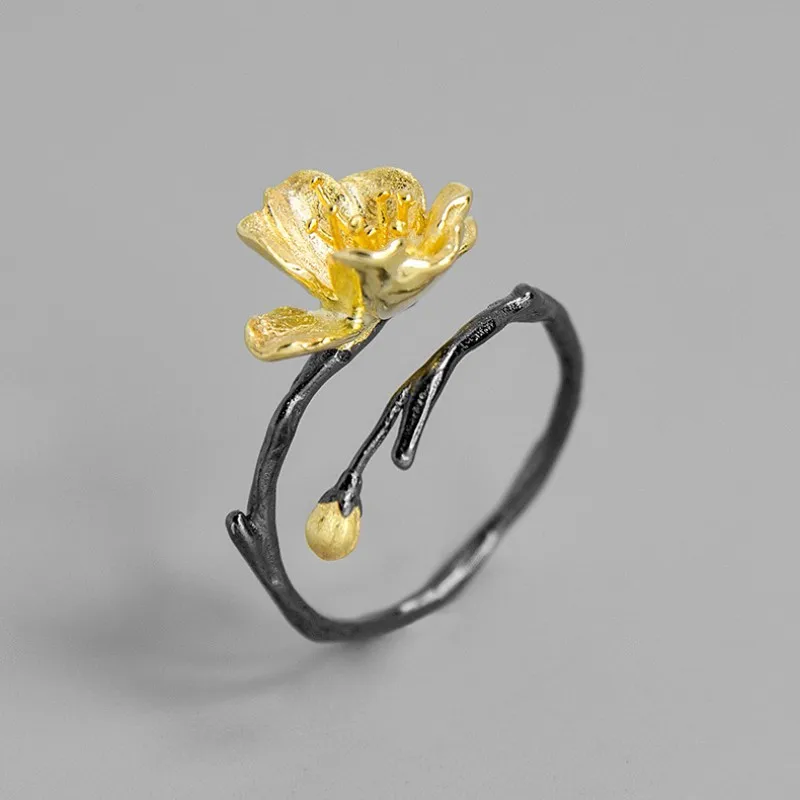 

Lotus Fun Special Begonia Flower Adjustable Rings for Women Real 925 Sterling Silver Fine Jewelry Female Gift