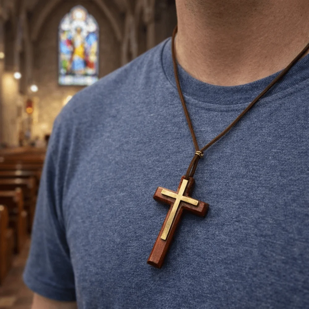 Handmade Wooden Cross Pendant Unisex Design Cross Collar Rear View Mirror Charm Blessing Hanging Ornaments Gift