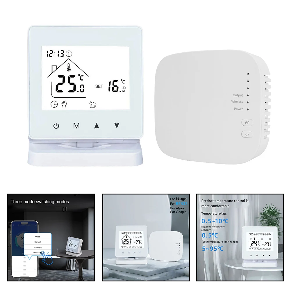 For Tuya Smart Wireless For RF433 Floor Heating Wall-mounted Boiler Thermostat ABS WiFi-enabled Thermostat Heating Parts