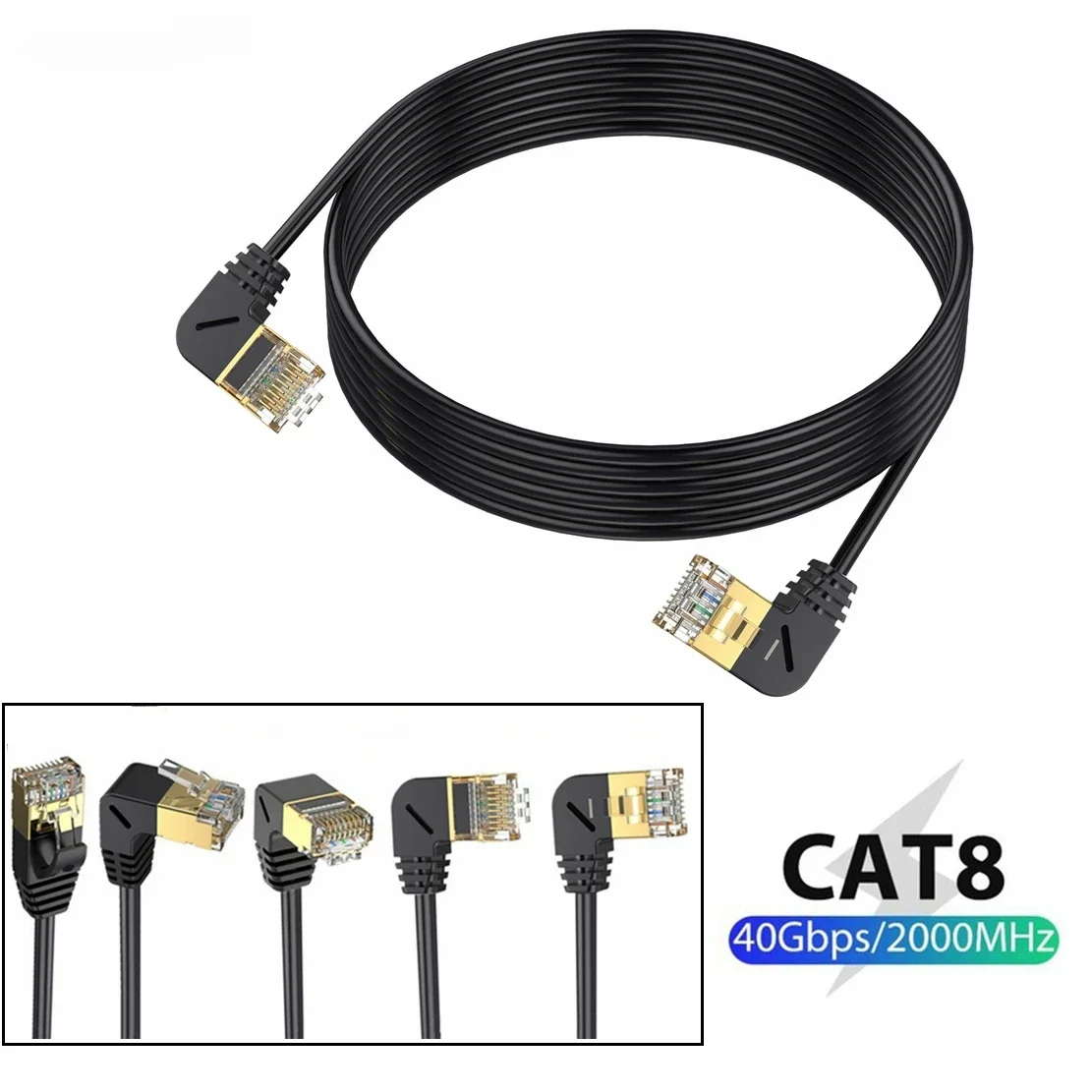 0.5M Cat8 Ethernet Cable Cord SFTP 40Gbps 2000MHz Cat 8 RJ45 Network Lan 90 Degree Left Right Angle Internet RJ 45 Cable