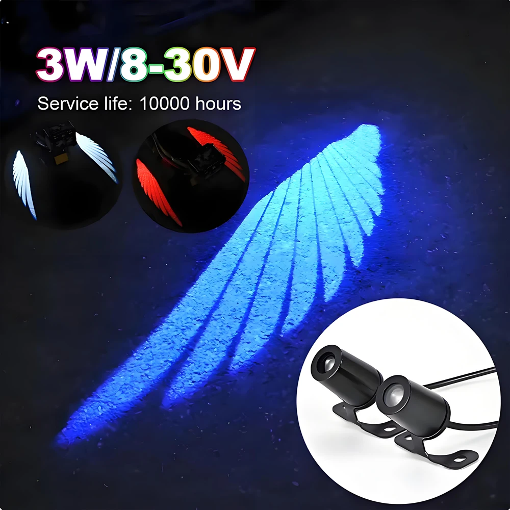 2P 3W Angel Wings Welcome Light For Motorcycle LED Underbody Light 8-30V Projector Decorative Atmosphere Light Accessories
