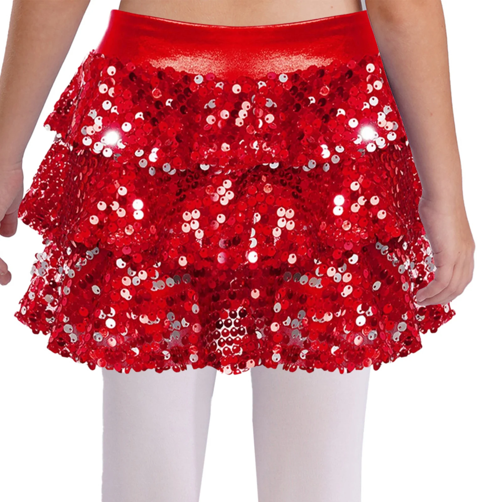 Kinder Mädchen Glänzende Pailletten Tiered Rüschen Latin Jazz Rock Shorts Metallic Culottes Hip Hop JAZZ Dance Bühnenkostüm – Detail 26