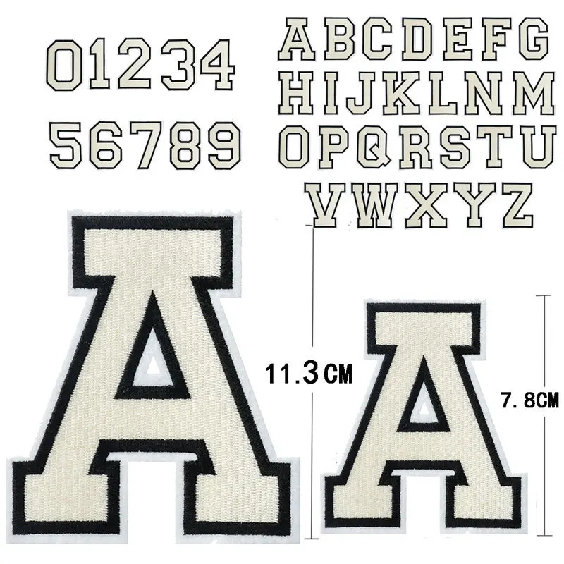 White Embroidered 11.3cm Letters Iron On Patch Jersey Number Figures Applique Alphabet Uniform Sticker Clothing Sew Name Badge