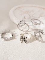 Ensemble de bagues en forme de cœur et de papillon pour femmes, bijoux Vintage empilables, couronne en forme de cœur, accessoire de mode Boho Punk 3